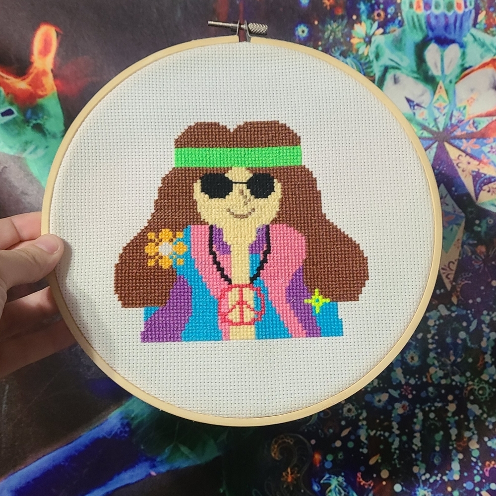 Homemade Hippie Lady Cross Stitch Wall Art